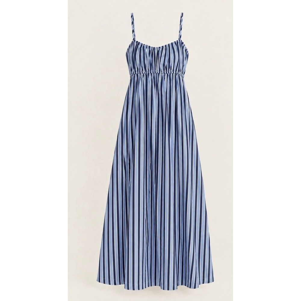 Maeve Anthropologie Cotton Barrel Midi Dress Womens XL Blue Striped Smocked